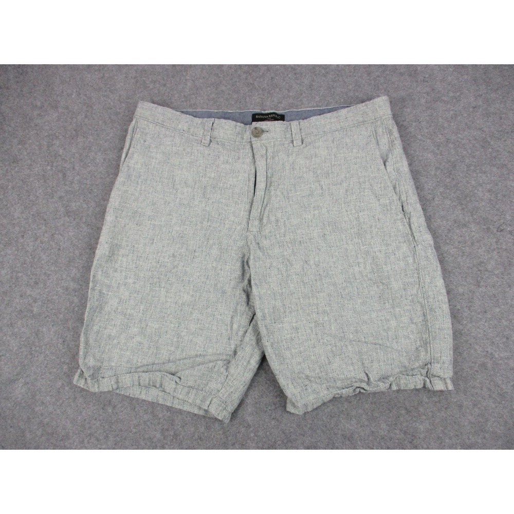 Banana Republic Shorts Mens 34 Gray Aiden Linen Cotton Chino Lightweight 8"